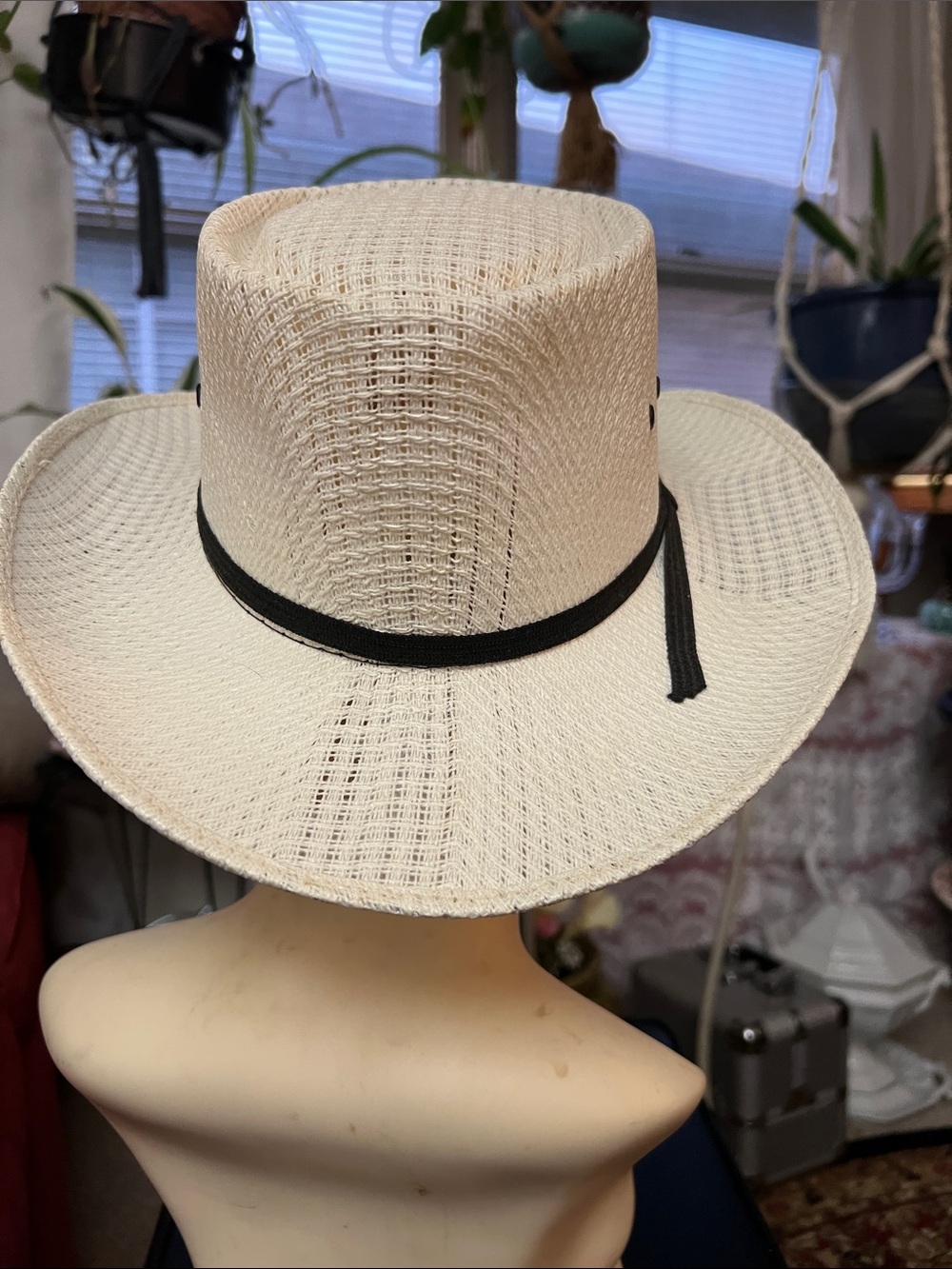 Woven Cream Western Hat with Black Band